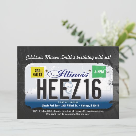 男の子の第16誕生日のイリノイ免許証の招待状 招待状 (スタンド正面)