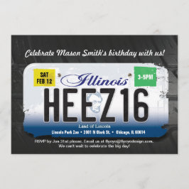 男の子の第16誕生日のイリノイ免許証の招待状 招待状