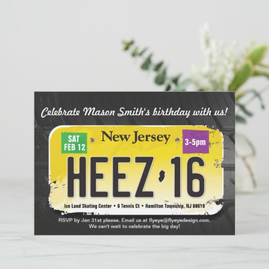 男の子の第16誕生日のニュージャージー免許証の招待状 招待状 (スタンド正面)