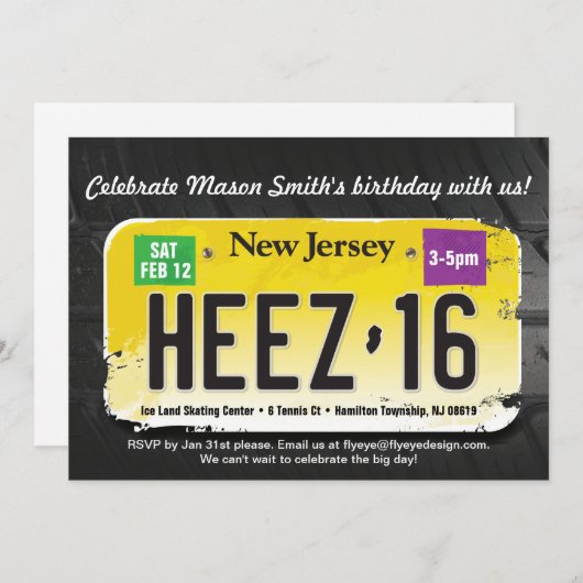 男の子の第16誕生日のニュージャージー免許証の招待状 招待状 (正面/裏面)