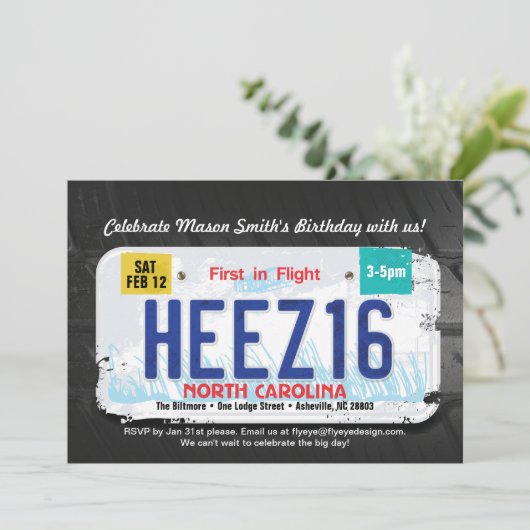 男の子の第16 Bdayノースカロライナ免許証の招待状 招待状 (スタンド正面)