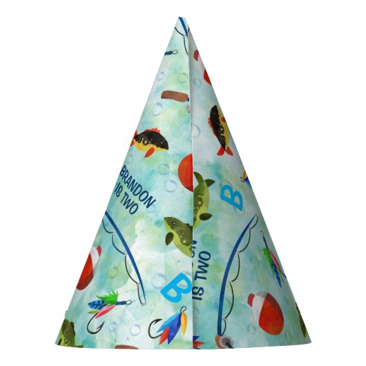 男の子の第2の誕生日オフィッシュに関連した魚釣りテーマ パーティーハット (裏面)