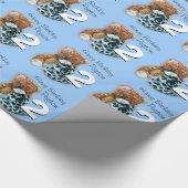 男の子の第2誕生日のテディー・ベアのパターン(の模様が)あるな覆いをからかいます ラッピングペーパー (角)