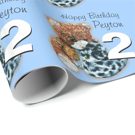 男の子の第2誕生日のテディー・ベアのパターン（の模様が）あるな覆いをからかいます ラッピングペーパー (ロールコーナー)