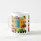 男の子の第3誕生日のカスタムな建築のトラック コーヒーマグカップ (正面左)