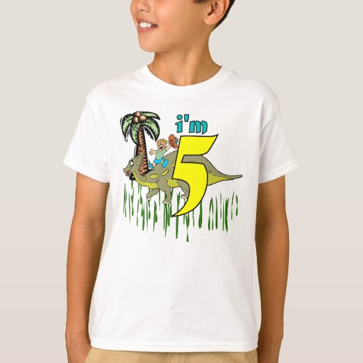 男の子の第5誕生日の恐竜 Tシャツ (正面)