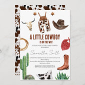 男の子の素朴小さなカウボーイ赤ちゃんシャワー 招待状 (正面/裏面)