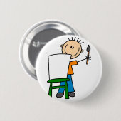 男の子の絵画の棒の姿ボタン 缶バッジ (正面&裏面)