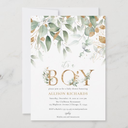 男の子の緑の赤エレガントちゃんシンプルのシャワーだ 招待状 (正面)