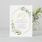 男の子の緑の金ゴールド幾何学赤ちゃんシャワーFoi 箔招待状 (立ち正面)