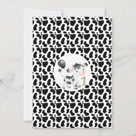 男の子の聖牛と牛のプリントの最初の誕生日の招待 招待状 (裏面)