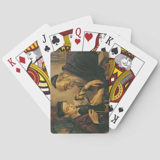 男の子の腕に聖句箱を結んでいるラビ トランプ (裏面)