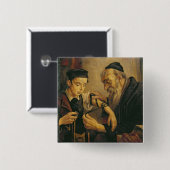 男の子の腕に聖句箱を結んでいるラビ 缶バッジ (正面&裏面)