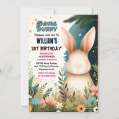 男の子の自然いくつかのバニーが1歳の誕生日を回している 招待状 (正面)