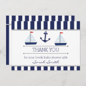 男の子の航海のなベビーシャワーの平らなサンキューカード サンキューカード (正面/裏面)