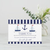男の子の航海のなベビーシャワーの平らなサンキューカード サンキューカード (スタンド正面)
