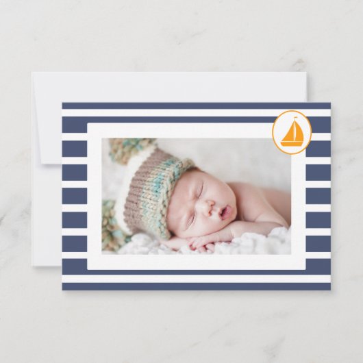 男の子の航海のな洗礼は写真の平らなカード感謝していしています サンキューカード (正面)