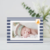 男の子の航海のな洗礼は写真の平らなカード感謝していしています サンキューカード (スタンド正面)