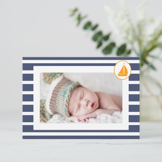 男の子の航海のな洗礼は写真の平らなカード感謝していしています サンキューカード (スタンド正面)