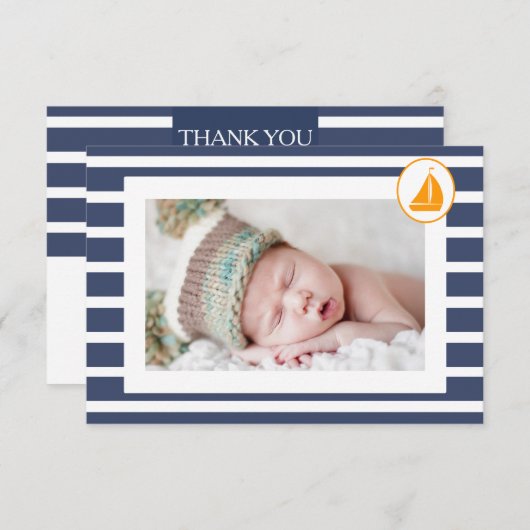 男の子の航海のな洗礼は写真の平らなカード感謝していしています サンキューカード (正面/裏面)