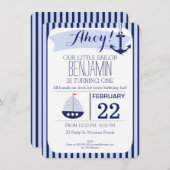 男の子の航海のな第1誕生日の招待状 招待状 (正面/裏面)