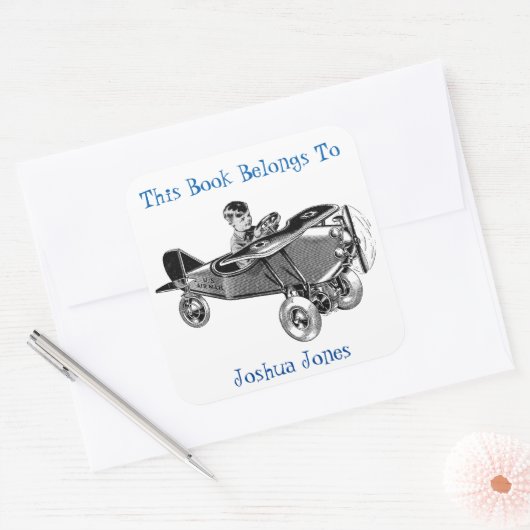 男の子の蔵書票ステッカー。この本は所有している。 スクエアシール (封筒)