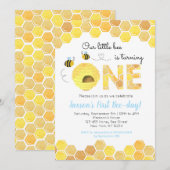 男の子の蜂の最初の1歳の誕生日パーティーの招待状 招待状 (正面/裏面)