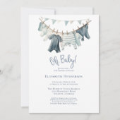 男の子の衣服物干しライン男の子のシャワー 招待状 (正面)