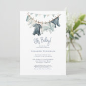 男の子の衣服物干しライン男の子のシャワー 招待状 (スタンド正面)