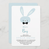 男の子の誕生おめでとう かわいいウサギのベビーシャワー 招待状 (正面/裏面)