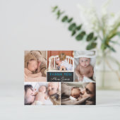 男の子の誕生お知らせ感謝フォトコラージュ ポストカード (スタンド正面)