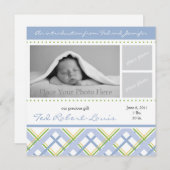 男の子の誕生お知らせ - フォトカード 案内状 (正面/裏面)