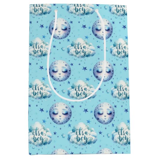 男の子の誕生の発表 ミディアムペーパーバッグ (正面)