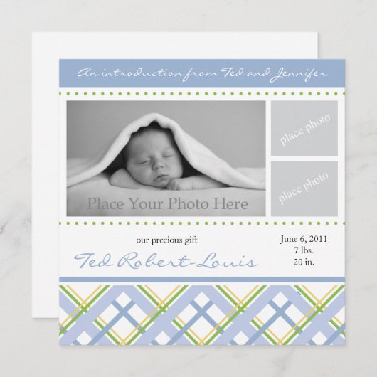 男の子の誕生の発表-写真カード 案内状 (正面/裏面)