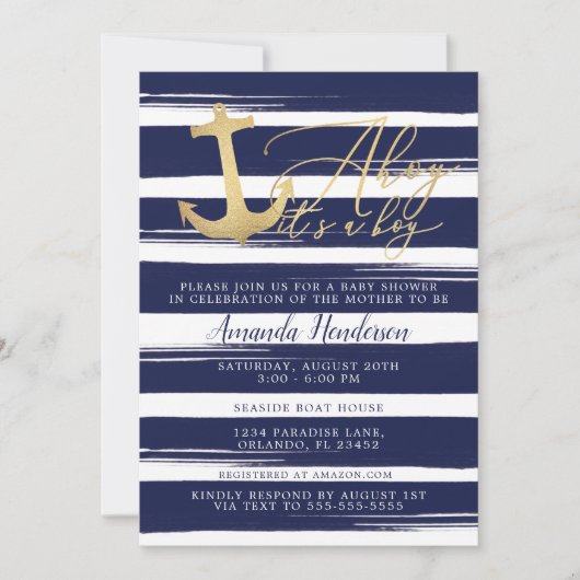 男の子の誕生を告げる海賊風ベビーシャワーの招待状 招待状 (正面)