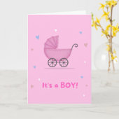 男の子の誕生を祝うピンクのカード カード (黄色い花)