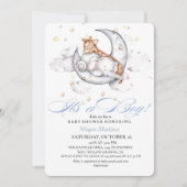 男の子の誕生会 かわいいゾウ & キリン おしゃれなベビーシャワー 招待状 (正面)