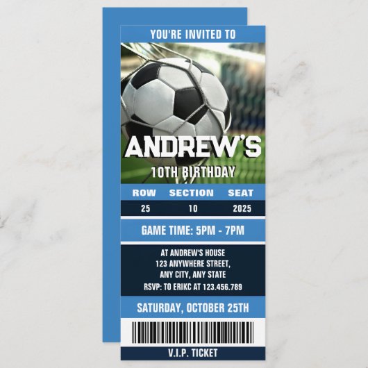 男の子の誕生日のためのパーソナルチケット 招待状 (正面/裏面)