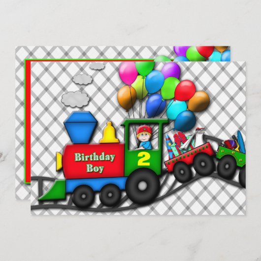 男の子の誕生日の招待状-彼の年齢を挿入して下さい-列車 招待状 (正面/裏面)