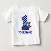男の子の誕生日の飛行機のシパーソナライズされたャツ ベビーTシャツ (正面)