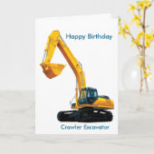 男の子の誕生日カードのためのクローラー掘削機のイメージ カード (黄色い花)