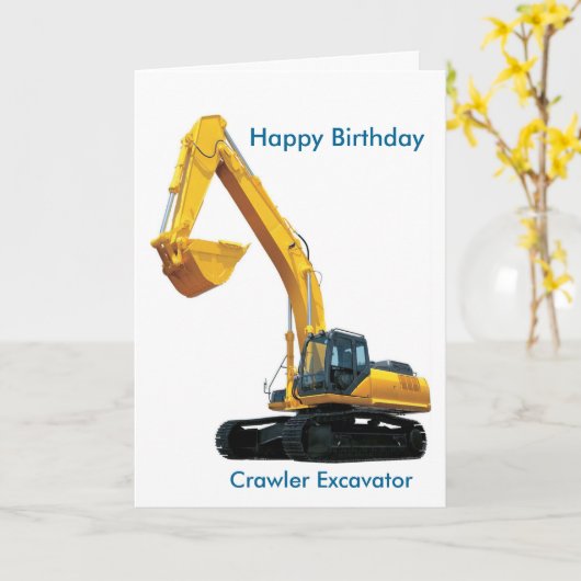 男の子の誕生日カードのためのクローラー掘削機のイメージ カード (黄色い花)