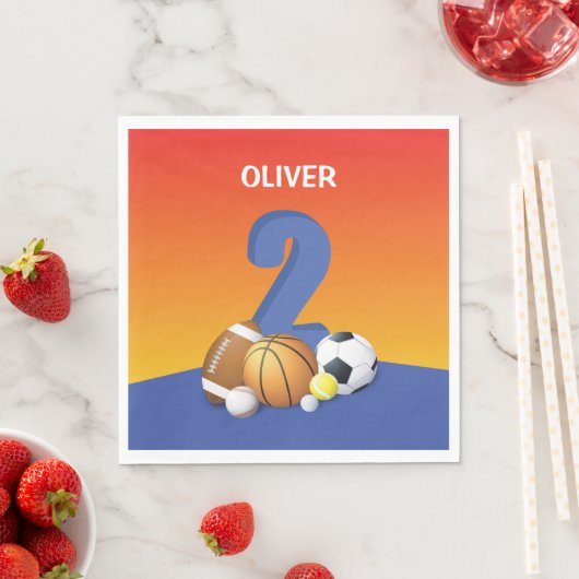 男の子の誕生日スポーツボール スタンダードランチョンナプキン (インサイチュ)