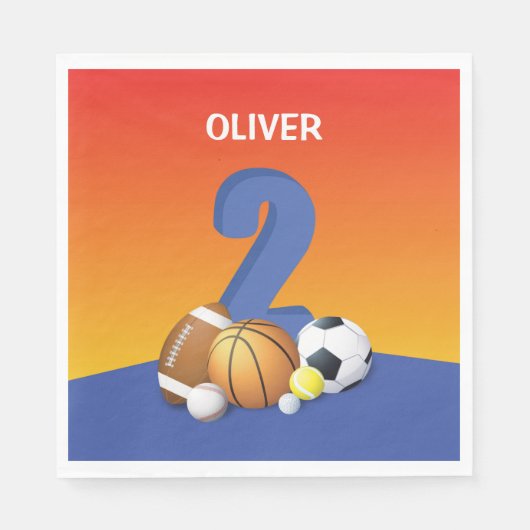 男の子の誕生日スポーツボール スタンダードランチョンナプキン (正面)