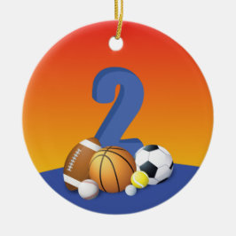 男の子の誕生日スポーツボール セラミックオーナメント