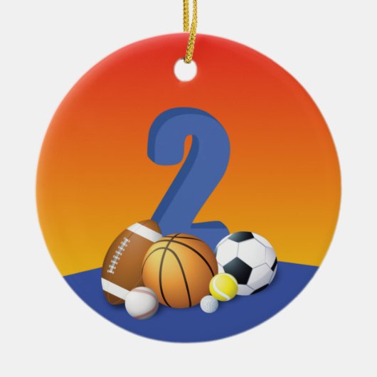 男の子の誕生日スポーツボール セラミックオーナメント (正面)