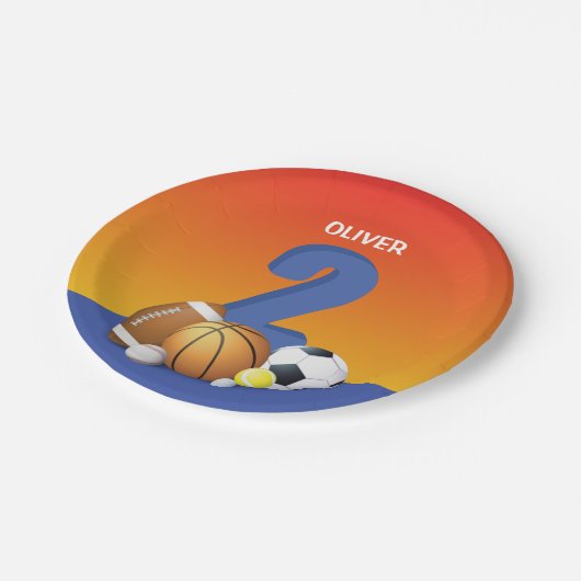 男の子の誕生日スポーツボール ペーパープレート (アングル)