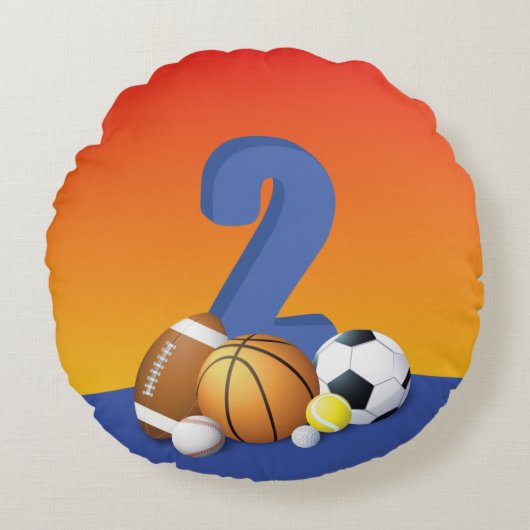 男の子の誕生日スポーツボール ラウンドクッション (正面)
