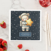 男の子の誕生日ナプキンスと宇宙飛行士テディベア (インサイチュ)