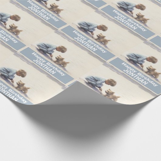 男の子の誕生日パピーカラフルかわいい ラッピングペーパー (角)